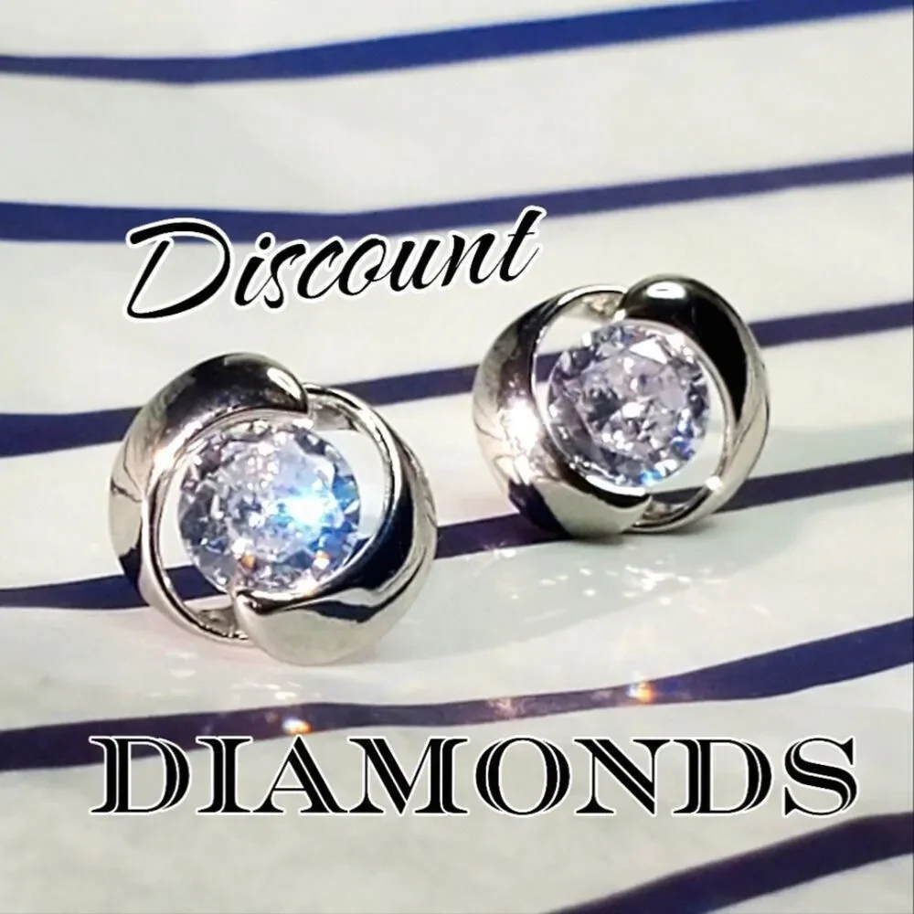 Dainty Clear White Diamond Stud Push Back Earrings on 925 Silver